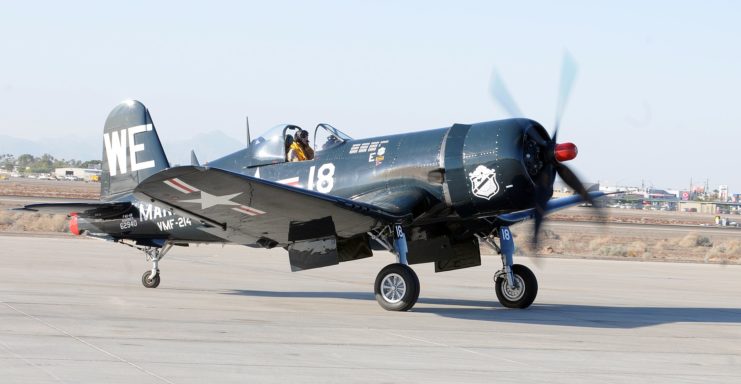 The movie aims to use as many practical effects as possible, including the F4U Corsair.