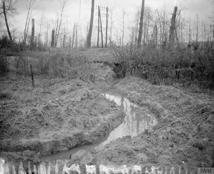 Deserted trench filled with water. Near Hamel, November 1916.