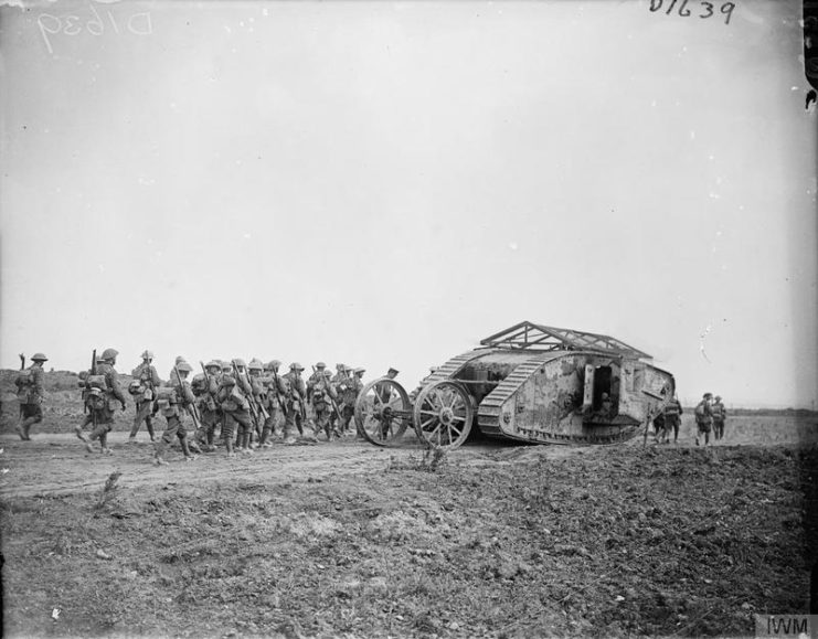 Mark I tank, C.19 ‘Clan Leslie’, in the Chimpanzee Valley on 15 September 1916, the day tanks first went into action.