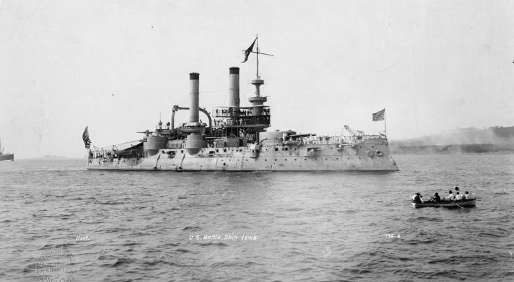 Pre-dreadnought USS Iowa (BB-4) In New York Harbor during the Spanish-American War Victory Fleet Review, August 1898