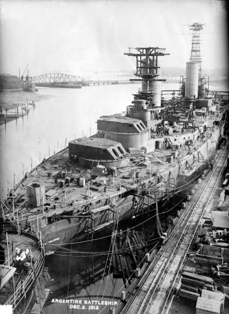 The Argentine Rivadavia, first of its class, under construction.