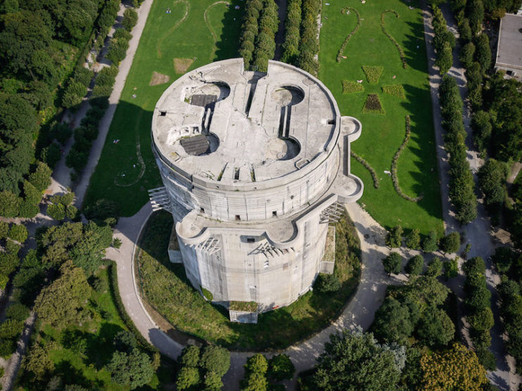 Aerial shot of the Ausgarten tower in Vienna