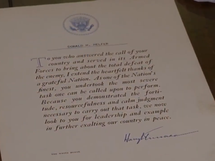 Helfer’s achievements, including a letter from U.S. President Harry Truman, were completely unknown. (Photo Credit: FOX 46 Charlotte / YouTube)
