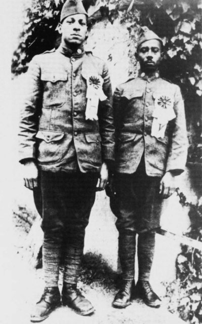 William Henry Johnson and Needham Roberts standing with their French Croix de Guerre medals in 1918. (Photo Credit: US Army)
