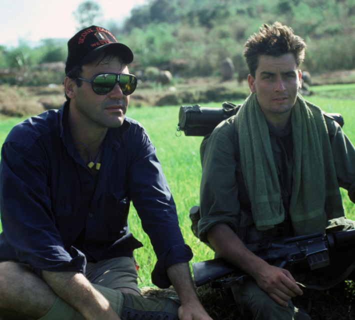 Charlie Sheen and Oliver Stone in the Philippines during the filming of Platoon