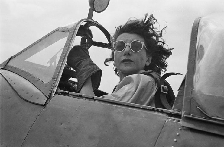 Female ferry pilot in the cockpit of a Spitfire