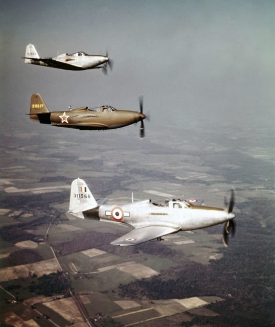 Three Bell P-39 Airacobras in flight