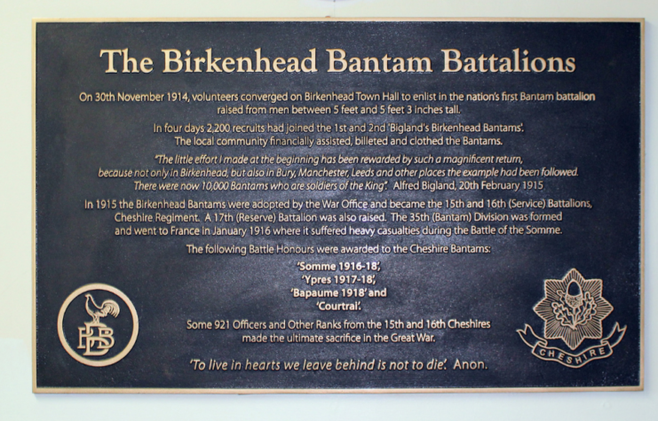 Memorial plaque to the Birkenhead "Bantam Battalions"