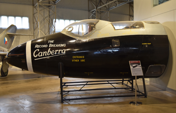 Canberra on display in the Military Aviation Hangar at the National Museum of Flight (part of National Museums Scotland)