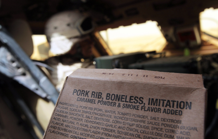 A US Marine MRE (Meals Ready to Eat) ration package are seen in an transport vehicle March 13, 2010 near Khan Neshin, southern Helmand province, Afghanistan.