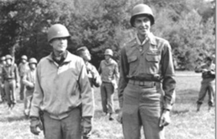 Lt. Van Thomas Barfoot (right) bafter being awarded the Medal of Honor by Lt. General Alexander Patch on 22 September 1944 in Epinal, France