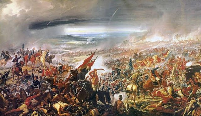 Armies coming toward each other in battle