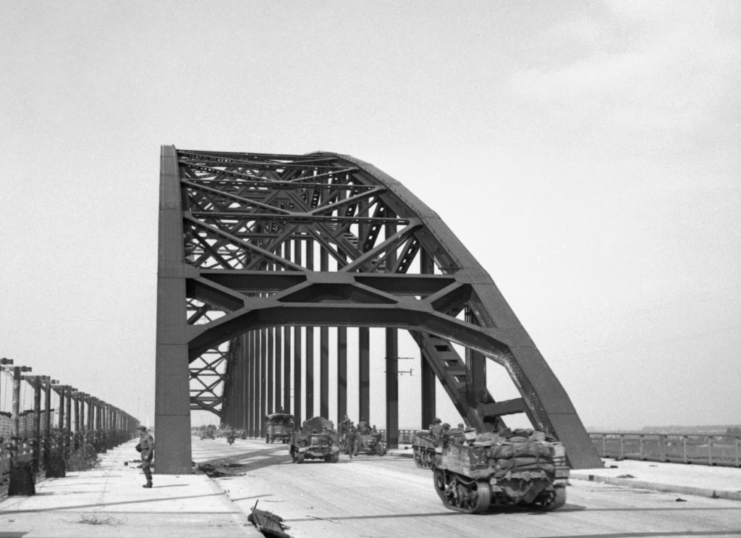 British army crosses the Bridge at Nijmegen