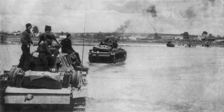 1942: A German panzer division crossing the Don River in Russia during World War II, before advancing on Stalingrad. (Photo Credit: Keystone/Getty Images)