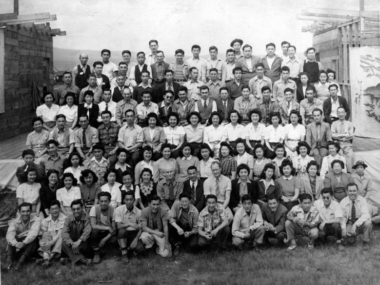 Group of people of Japanese heritage at the Tule Lake Relocation Center