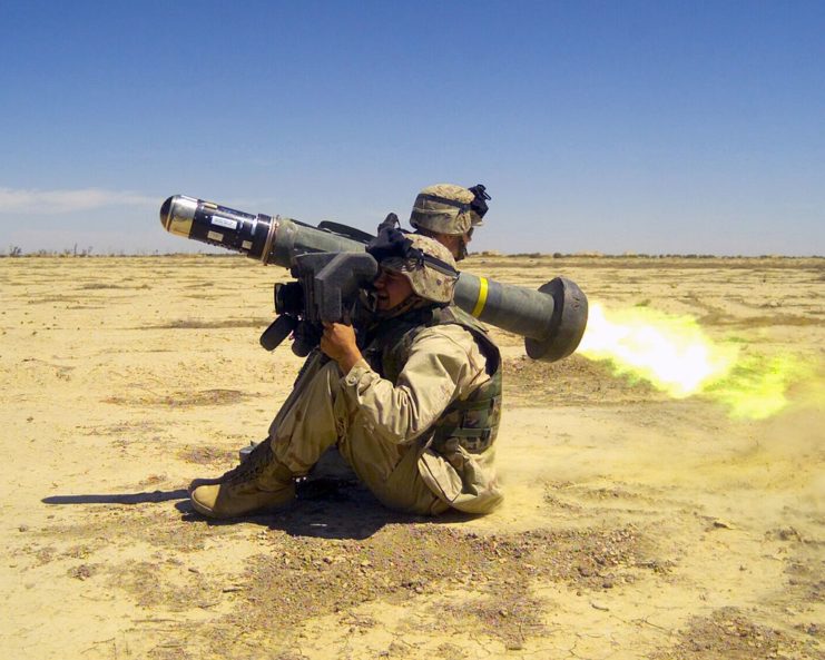 A US marine launches a FGM-148 Javelin anti-tank missile