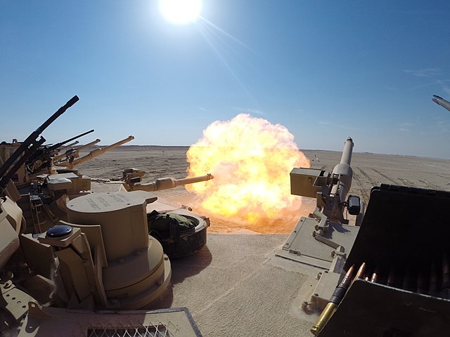 M1A2 Abrams tank blasting off a round
