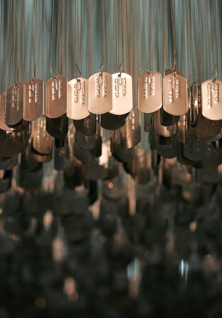Close up of numerous dog tags