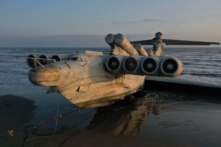 Lun-class Ekranoplan MD-160 sitting on the beach
