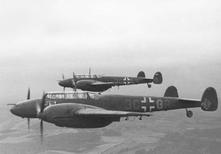 Two Messerschmitt Bf 110s in flight
