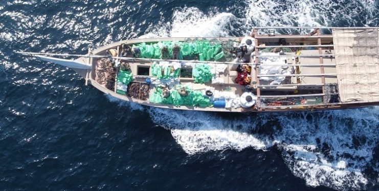 Aerial view of the stateless fishing vessel