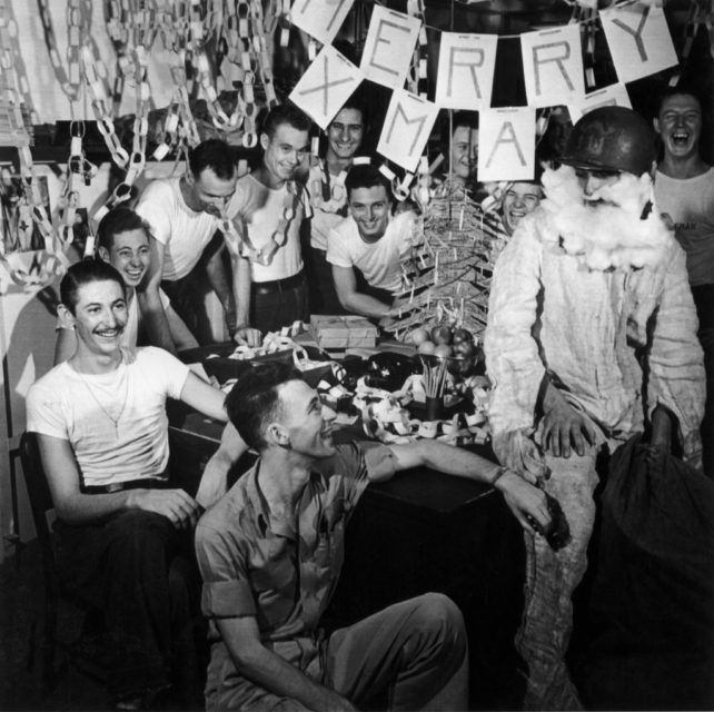 USS Lexington crew celebrating Christmas