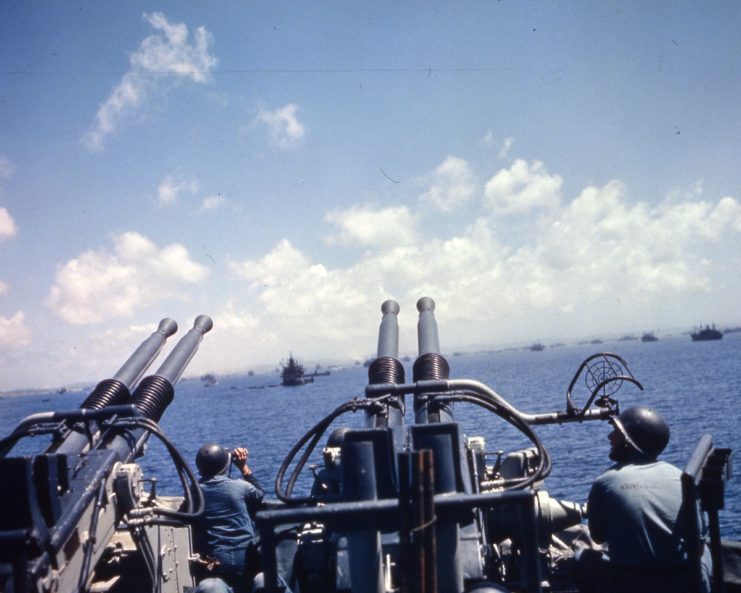 Gun Crew On The USS West Virginia with two Bofors 40mm anti-aircraft guns