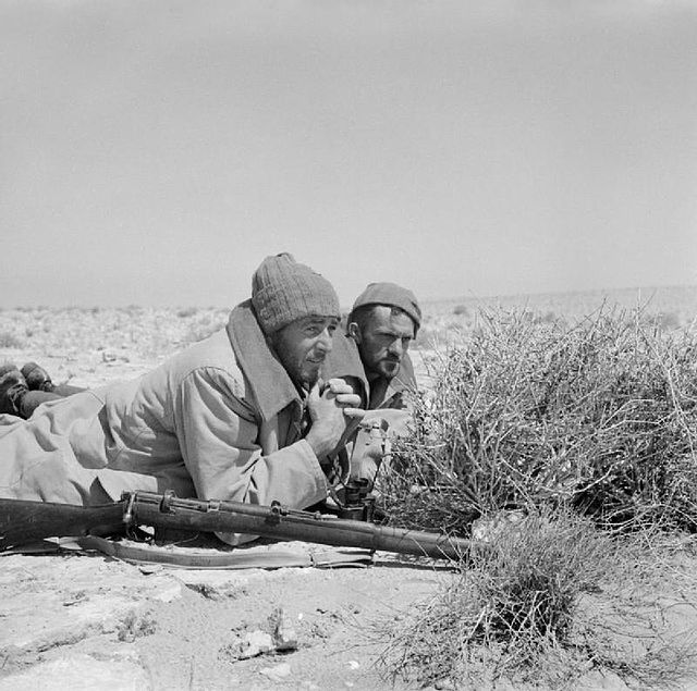 Two members of the Long Range Desert Group lying on their stomachs