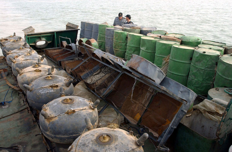 Sea mines aboard an Iraqi barge