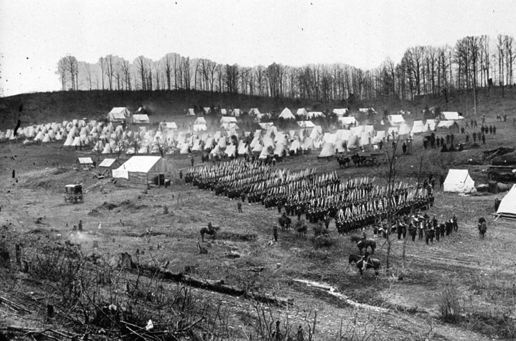 Aerial view of a Union Army camp