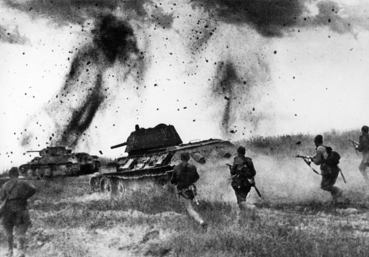 Russian troops battle the Germans during WW2's Battle of Kursk
