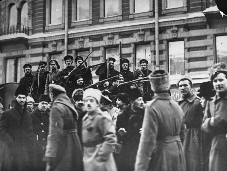 Aurora crewmen holding bayonets