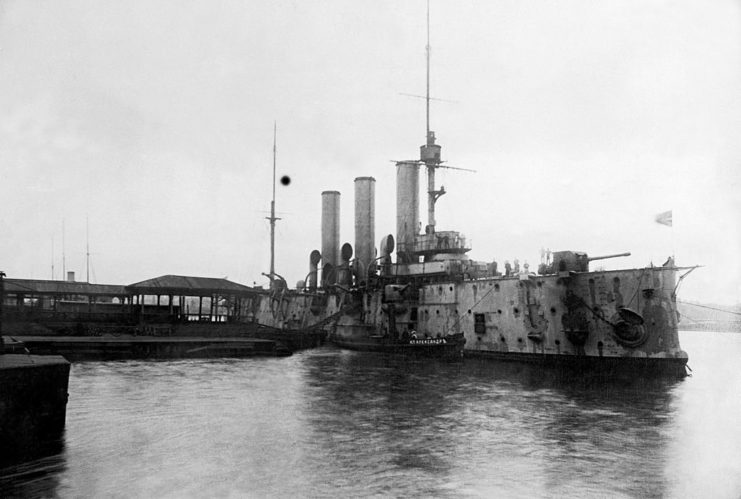 Aurora docked in Petrograd