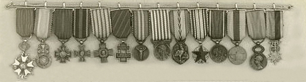 War medals lined up in a row
