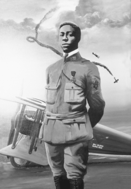 Eugene Bullard standing in front of an airplane in uniform