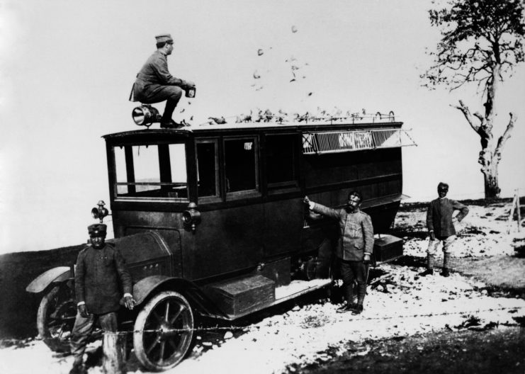 Italian soldiers using a Pigeon Loft