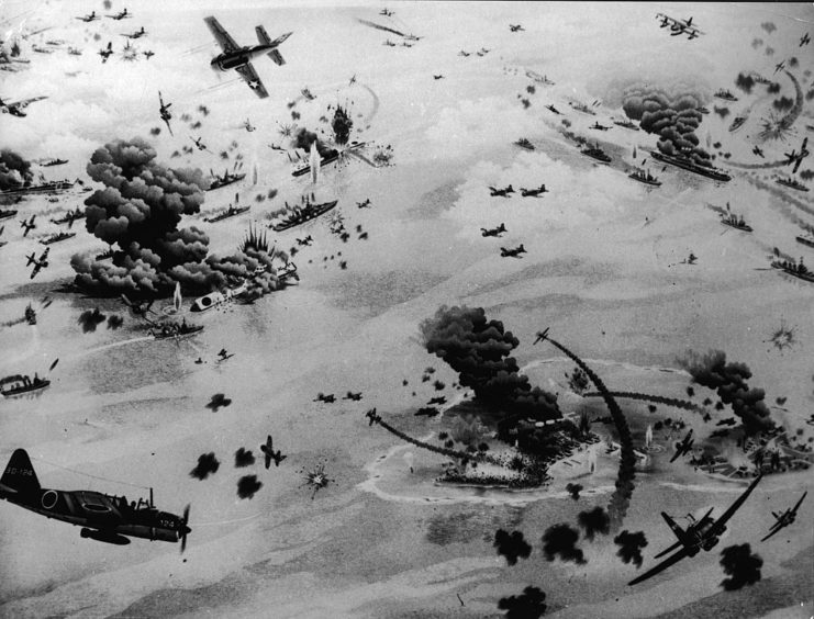 An artist's impression of the Battle of Midway