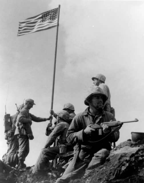 The first flag raising at Iwo Jima 