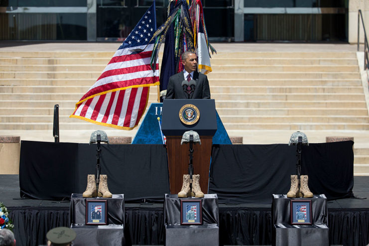 President Obama speakst at Fort Hood in 2014 after another mass shooting