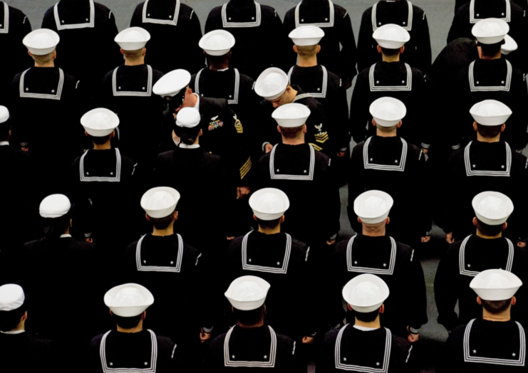Overhead view of US Navy Sailors