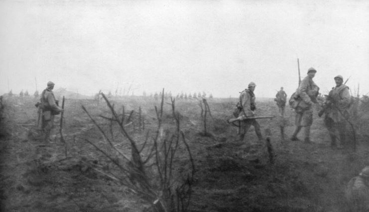 Allied troops standing near the Yser Canal
