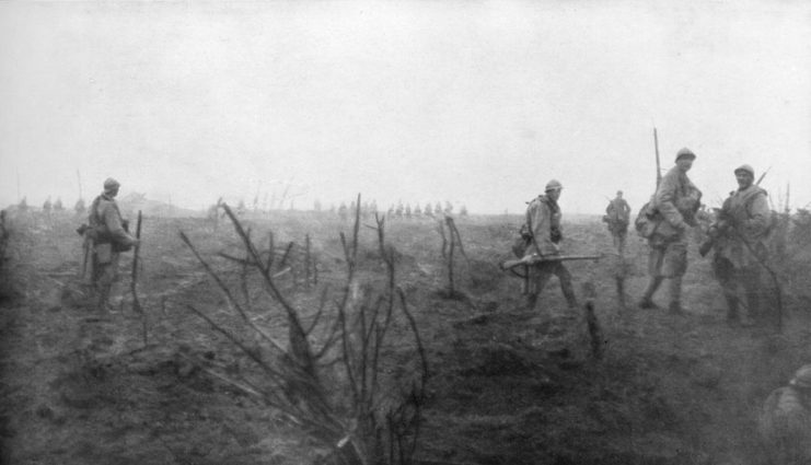 Allied troops standing near the Yser Canal