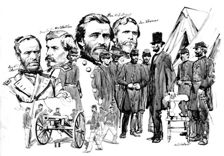 George H. Thomas depicted in a drawing of Abraham Lincoln's American Civil War generals