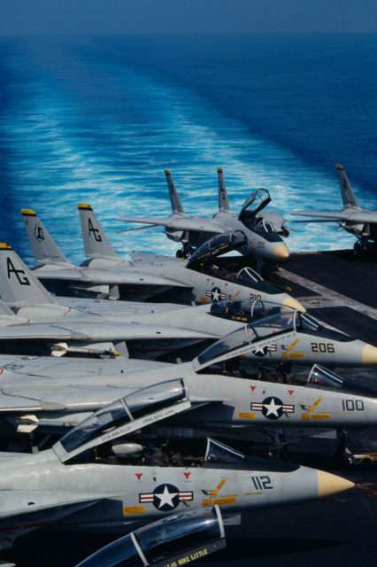 Photo of 6 F-14 Tomcat planes on carrier