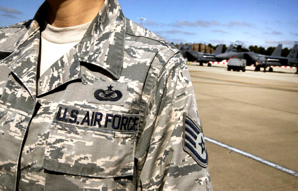 US Air Force Airman wearing their fatigues