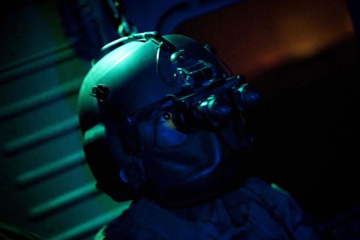 A US soldiers uses night-vision goggles in Afghanistan