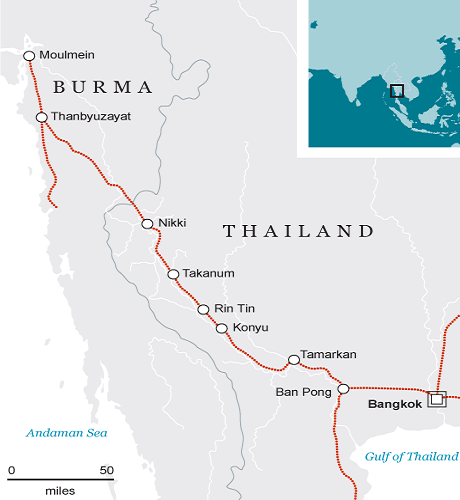 Map of the Burma Railway dubbed as Death Railway