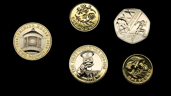 The Mint's five new coins to go into circulation at the start of 2014. 