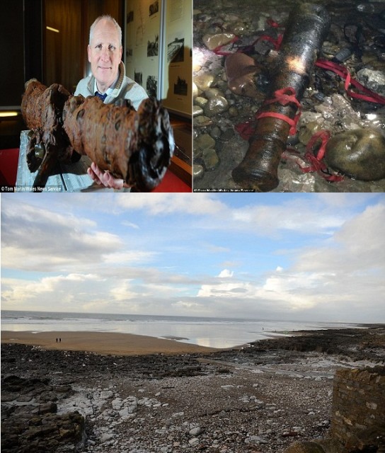 The Two cannons and the Location where they were found, in Porthcawl, South Wales.