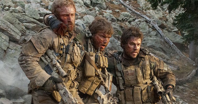 Lone Survivor still: Ben Foster as Matt “Axe” Axelson (left), Emile Hirsch as Danny Dietz (middle) and Mark Wahlberg as the movie’s central character, Marcus Luttrell.